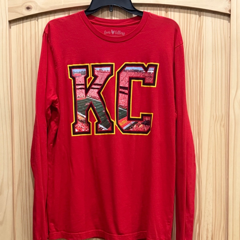 Love Letters Kansas City KC Long Sleeve Graphic Tee Red Women Large